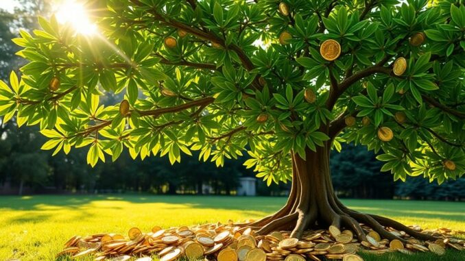 Money blooming from a tree.
