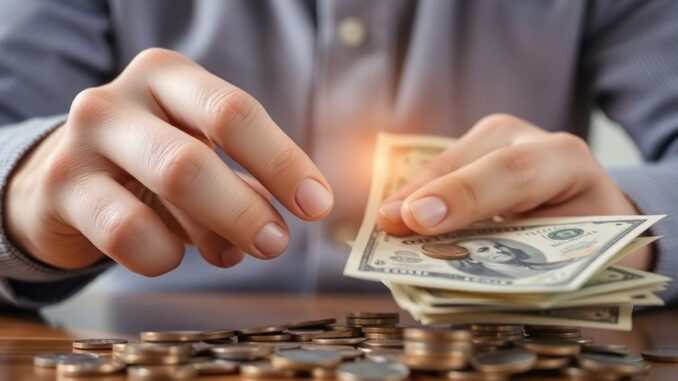 Person confidently managing money.