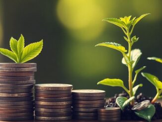 Money growing from coins into a plant.
