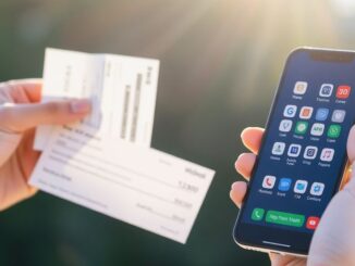 Person holding a check and a smartphone.