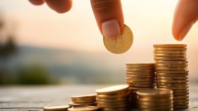 Golden coins piled high near a person holding a savings account passbook.