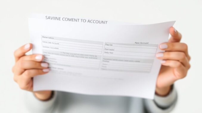 Person holding open savings account documents.
