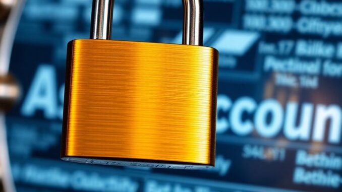 Golden padlock securing a bank account.