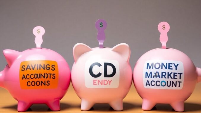 Savings accounts, CDs, and money market accounts side-by-side.