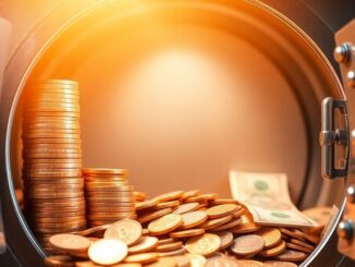 Money flowing into a secure vault.