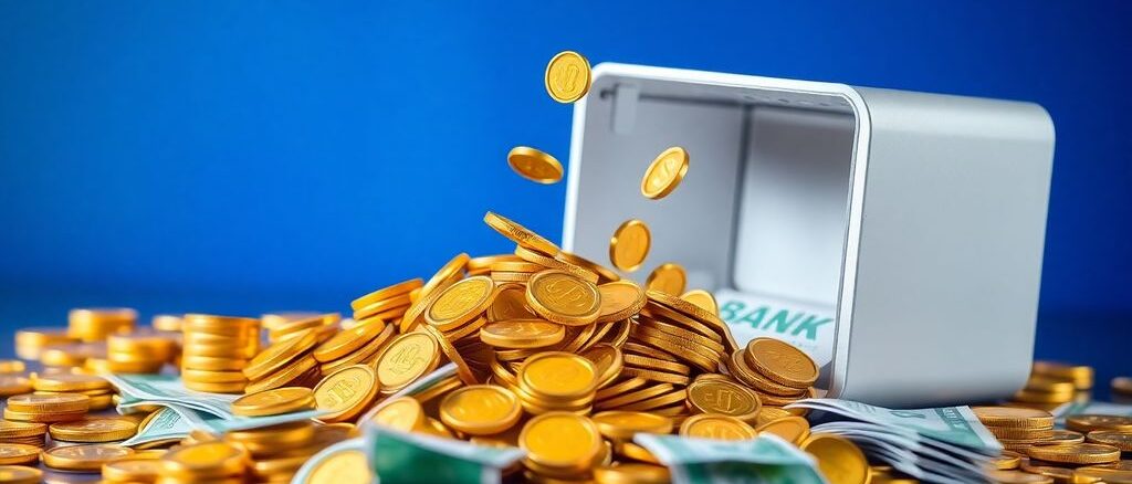 Bank account with cash bonus visually depicted.