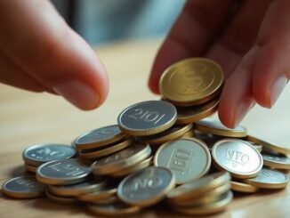 Coins overflowing from a savings account.