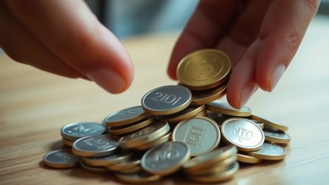 Coins overflowing from a savings account.