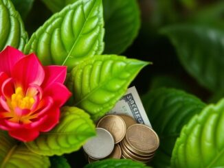 Money growing on a blooming plant.
