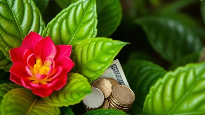 Money growing on a blooming plant.