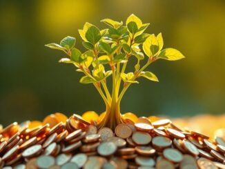 Golden coins accumulating in a growing plant.