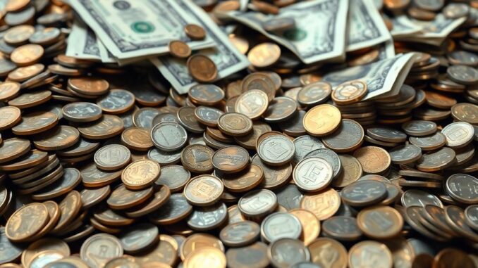 d1850c1cthumbnail Money falling from a broken piggy bank.