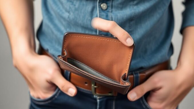 Person looking worried at empty wallet