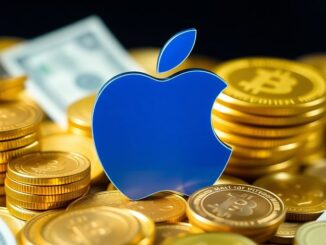 Apple logo with growing money pile.